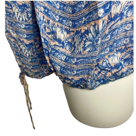 Lucky Brand Women’s M Floral Boho Blouse Pink‎ Blue Top Peasant ￼ - Picture 4 of 11